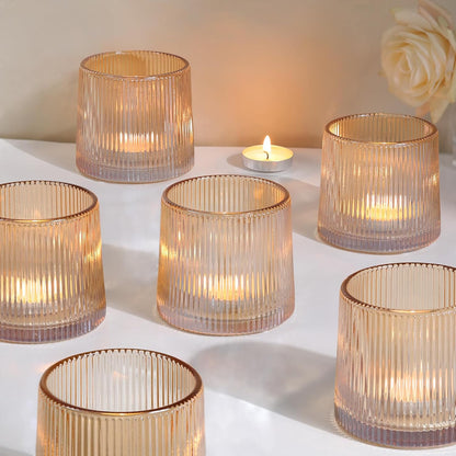 DARJEN Gold Ribbed tank Tealight Votive Candle Holders- 1Pack Glass Candle Holders for Table Centerpiece, Home Decor, Wedding Decor, Party Dinner