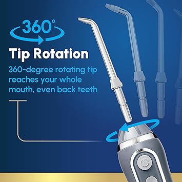 Waterpik Cordless Advanced 2.0 Water Flosser For Teeth, Gums, Braces, Dental Care With Travel Bag and 4 Tips, ADA Accepted, Rechargeable, Portable, and Waterproof, Gray WP-587, Packaging May Vary