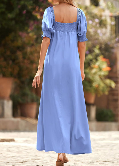 KIRUNDO Women 2026 Summer Maxi Dress Casual Loose Puff Sleeve Square Neck Maternity Flowy Long Beach Dresses with Pockets