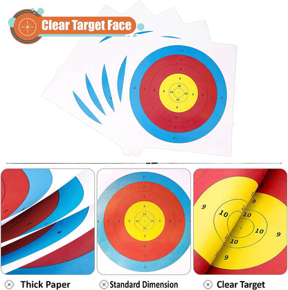 Archery Targets Paper, 20pcs/50pcs Bow and Arrow Targets for Hunting Backyard, Archery Target Practice Accessories(10 Rings/5 Rings,16x16/15.7x15.7in)