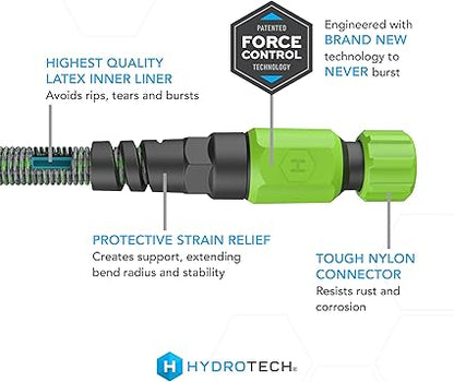 HydroTech 50 ft Expandable Garden Hose with Patented Force Control Technology - 58" No-Kink Flexibility, Lightweight Hose for Lawn, Garden, Car Washing, Deck and Patio Cleaning