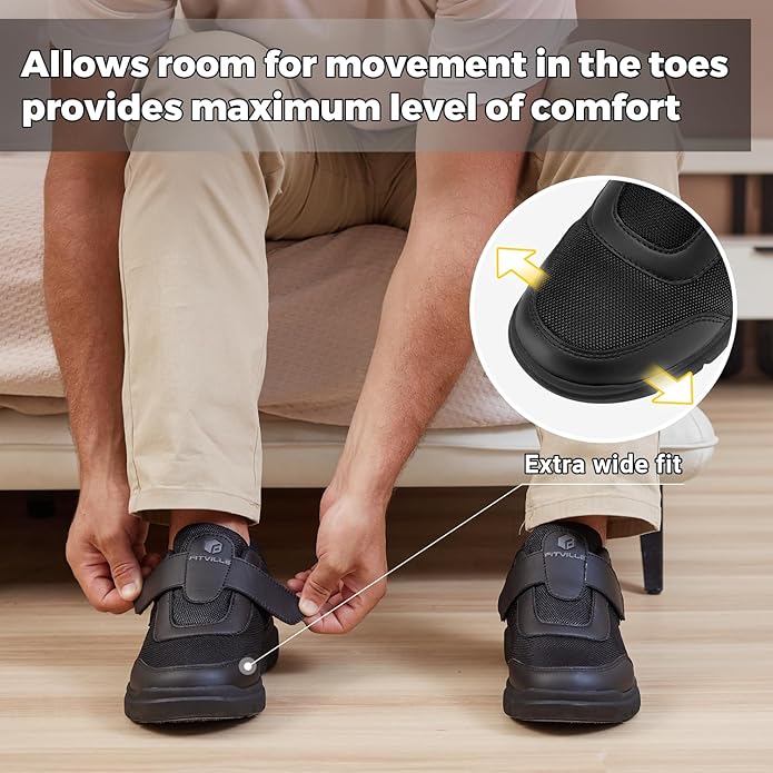 FitVille Diabetic Shoes for Men Extra Wide Width, Swollen Feet Shoes for Neuropathy Walking Shoes for Diabetics Pain Relief