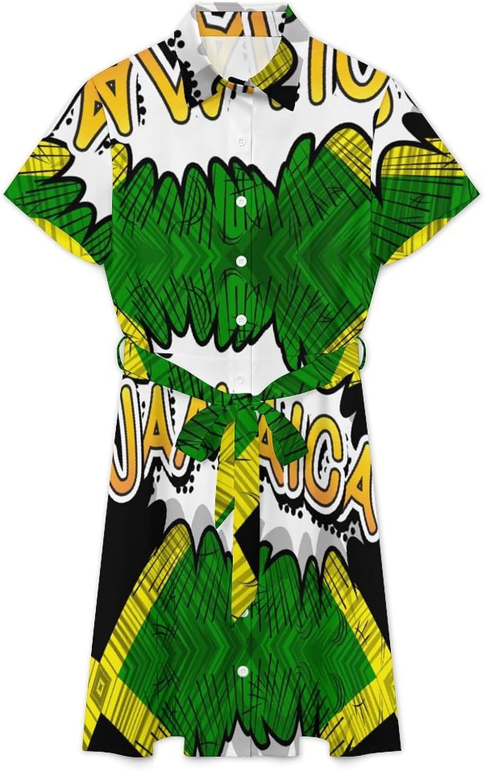 Dresses for Women Jamaican Flag Classic Lace-up Shirt Dress