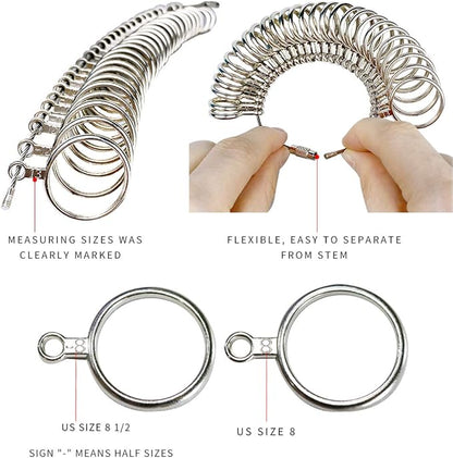 Ring Sizer Measuring Tool Set Metal Finger Sizing Gauge Rings Measurement Tool for Women Men US Size 0-13 with Half Size