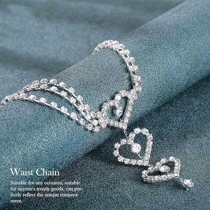 Rhinestone Waist Chain Layered Body Chain Heart Sliver Belly Chain Nightclub Party Body Jewelry Accessories For Women
