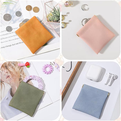 4 Pack Squeeze Coin purse, 3.5x3.1 inch PU Leather Mini Change Pouch for Coins, Jewelry, Earphones. Unisex Travel Coin purse for Men and Women