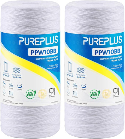 PUREPLUS 5 Micron 10 x 4.5 Whole House String Wound Sediment Filter for Well Water, Replacement Cartridge for 84637, WPX5BB97P, PC10, 355214-45, 355215-45, WP10BB97P, WP5BB97P, 1Pack