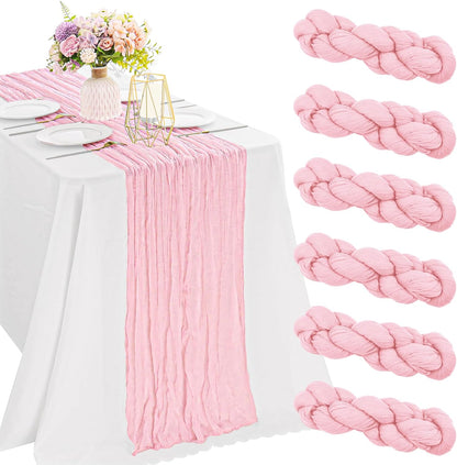 2 Pieces Pink Cheesecloth Table Runner Boho Gauze Fabric Table Runner Rustic Sheer Runner for Wedding Birthday Baby Shower Party Boho Table Decoration?Pink?