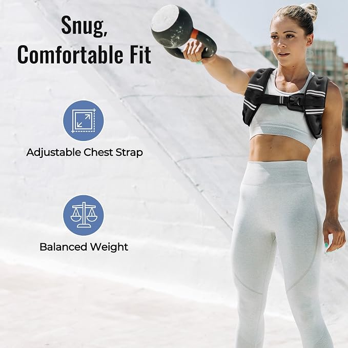 8LB Weighted Vest for Women & Men with Reflective Stripe and Adjustable Buckle, Comfortable & Durable Rucking Vest for Walking, Running & Strength Training