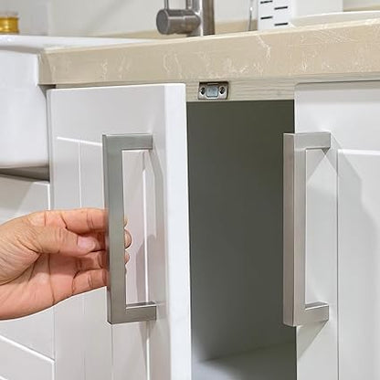 Cabinet Pulls Brushed Nickel Cabinet Handles Square Drawer Pulls, 5 Pack 5 Inch Stainless Steel Kitchen Door Cupboard Cabinet Handles, Cabinet Hardware Drawer Handles, 128mm Hole Centers