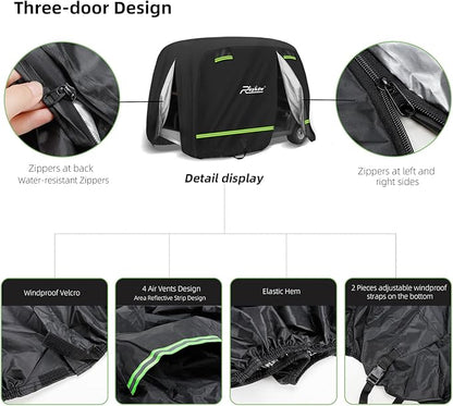 Roykaw Golf Cart Cover Superior 420D Waterproof Compatible with EZGO/Club Car/Yamaha & Most Brands 4 Passenger/2 Passenger Golf Cart,Reflective Strips/Two Windproof Straps/Three Sides Zipper Opening