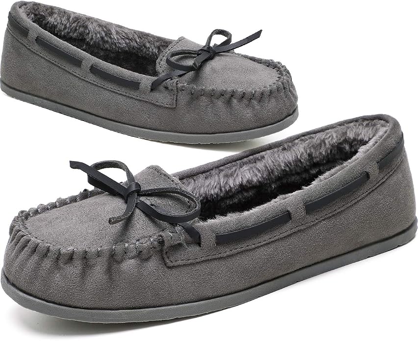 KOLILI Womens Faux Fur Moccasin Slippers, Indoor Outdoor Warm & Cozy House Shoes with Durable Rubber Sole