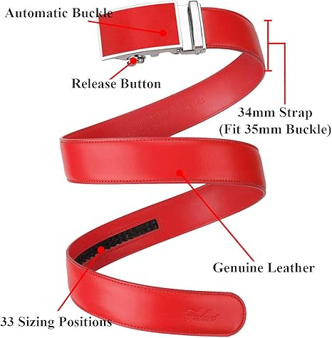 Leather Dress Belt Ratchet Belt Hole less Automatic Buckle Adjustable Size 8001