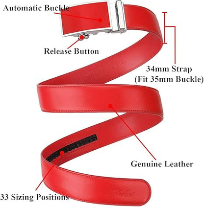 Leather Dress Belt Ratchet Belt Hole less Automatic Buckle Adjustable Size 8001