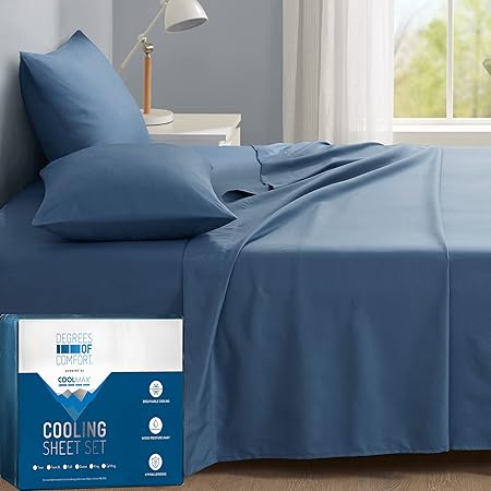 Degrees of Comfort Coolmax Cooling Sheets  Queen Size Bed Sheet Set for Hot Sleepers  Soft Fabric with Deep Pocket, Teal 4PC