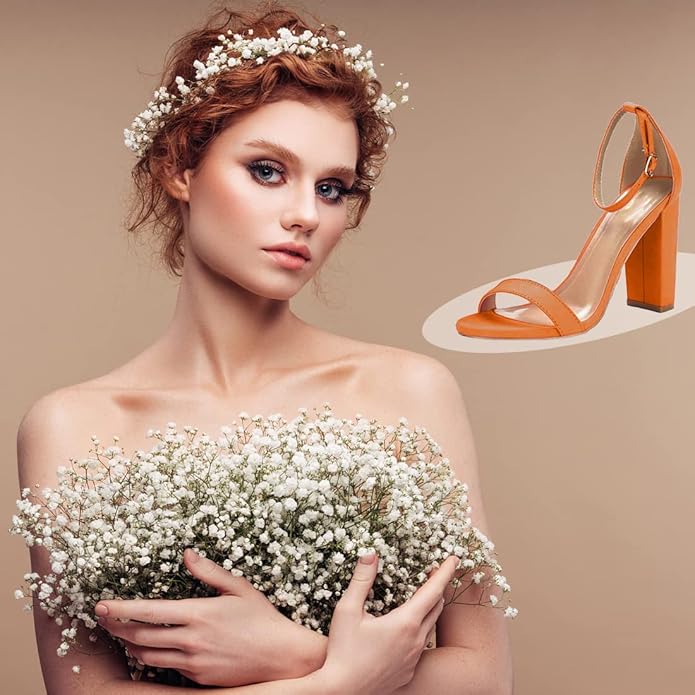 YIBLBOX Women's Chunky Block High Heel Shoes Orange Heels Open Toe Dress Pumps Ankle Strap Wedding Party Sandals