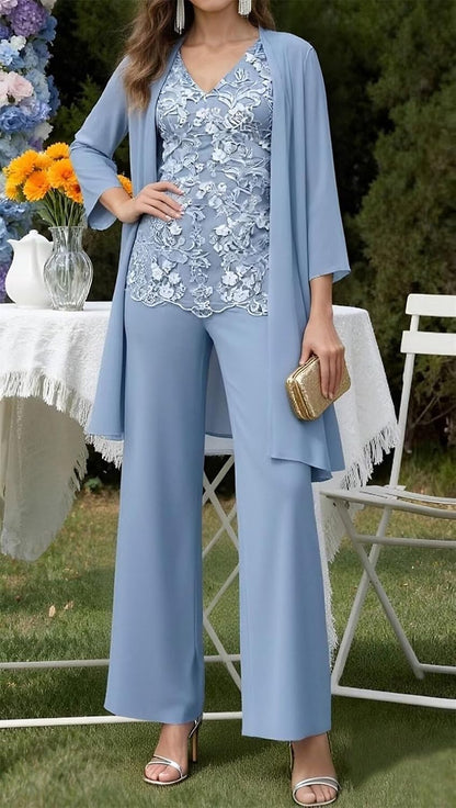 3 Pieces Mother of Bride Pant Suits with Jacket for Wedding Dressy Petite Mother of Groom Formal Outfits