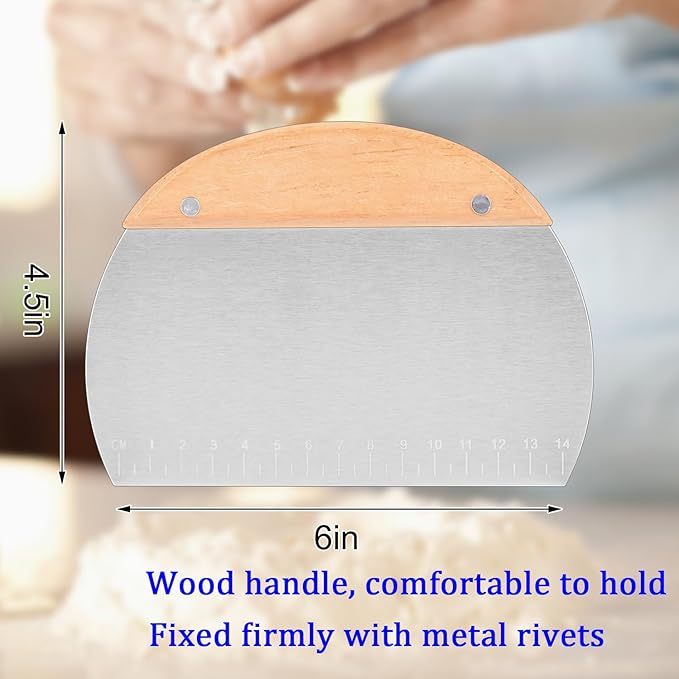 Kichwit 2 Pack 304 Stainless Steel Grill Scrapers with Wood Handle, Dough Scraper, Cake  Pizza Cutter, Multi-Purpose