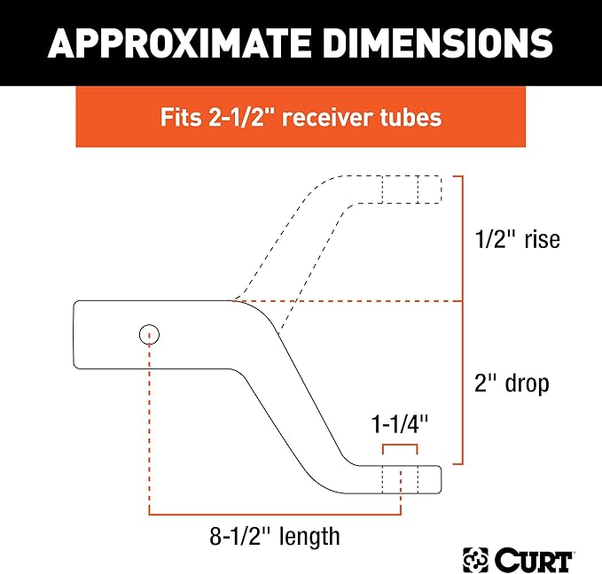 CURT 45456 Commercial Duty Forged Trailer Hitch Ball Mount, Fits 2-1/2-Inch Receiver, 20,000 lbs, 1-1/4-Inch Hole, 2-Inch Drop, 1/2-Inch Rise