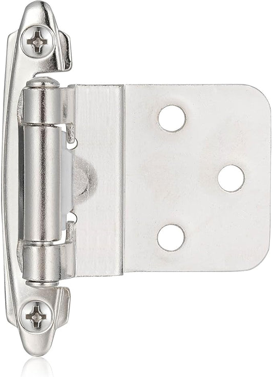 4 Pack (2 Pair) 3/8" Inset Brushed Satin Nickel Self Closing Cabinet Hinges for Offset Kitchen Cabinet Door, Face Frame Semi Concealed Kitchen Cabinet Hinges