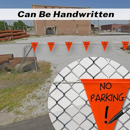 Fluorescent Orange OSHA Perimeter Marking Flags (102FT string) Warn of hazardous areas, traffic control.Marking construction sites, scaffolding, sporting events, private property.