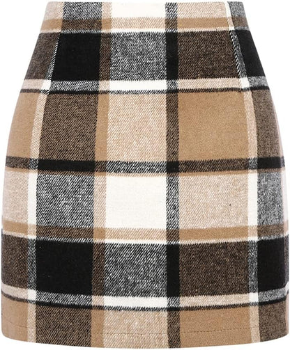 This soft, warm plaid wool blend dress is perfect for fall and winter. The high-waisted, above-the-knee style is versatile for any occasion.