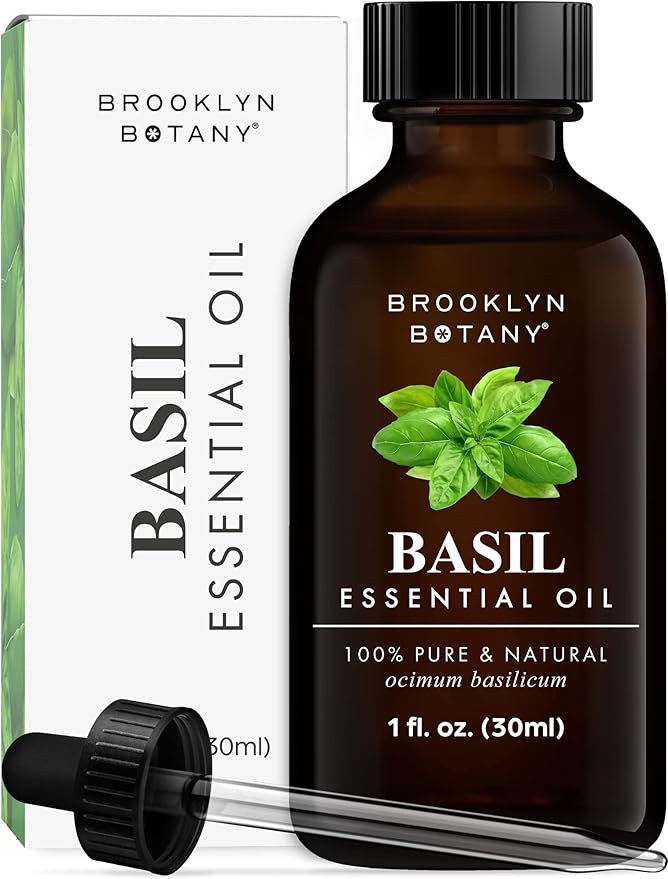 Brooklyn Botany Basil Essential Oil  100 Pure and Natural  Premium Grade Oil with Dropper - for Aromatherapy and Diffuser - 1 Fl Oz