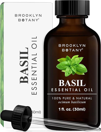 Brooklyn Botany Basil Essential Oil  100 Pure and Natural  Premium Grade Oil with Dropper - for Aromatherapy and Diffuser - 1 Fl Oz