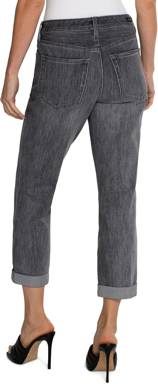 Liverpool Women's The Keeper Boyfriend Rolled Cuff Mid-Rise 4-Way Stretch Denim Jean 26"/29" in Park Drive