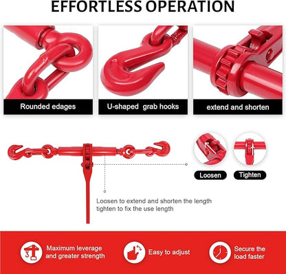 2 Pack Chain Binder, 516 to 38 Inch Chain Binder, Ratchet Binder with 5400LBS Safe Working Load and 19000LBS Breaking Strength, Load Binder for Industrial Agricultural Traction Applications