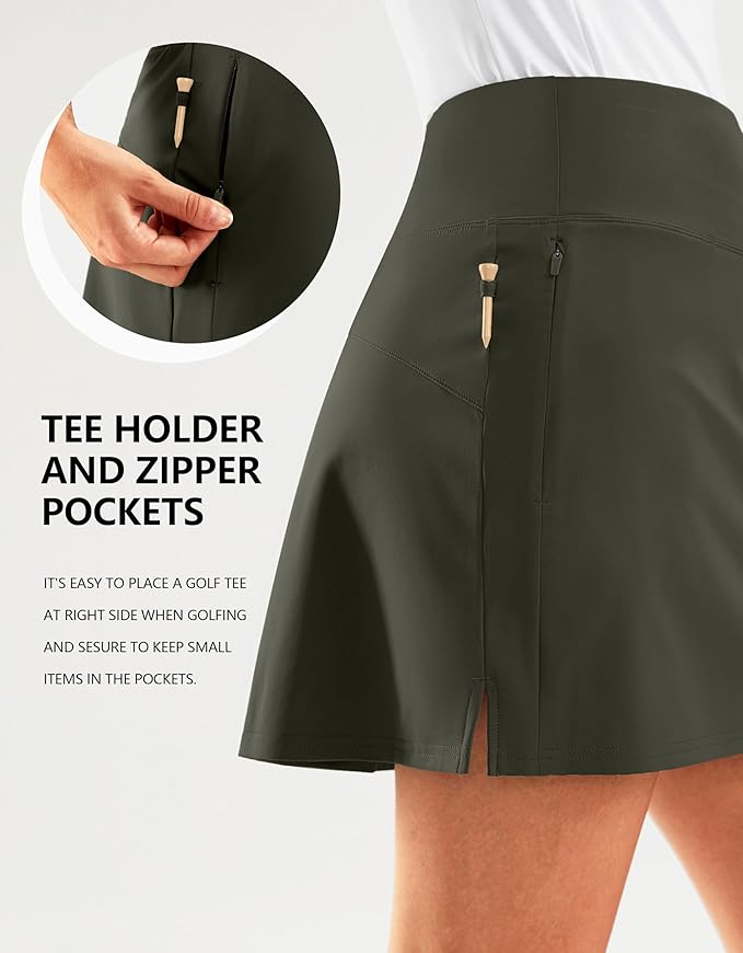 SANTINY 16" Golf Skorts Skirts for Women Zipper Pockets Women's High Waisted Tennis Skirt Athletic Skort