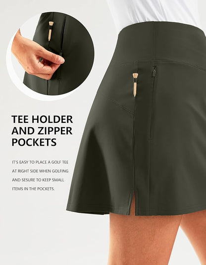 SANTINY 16" Golf Skorts Skirts for Women Zipper Pockets Women's High Waisted Tennis Skirt Athletic Skort