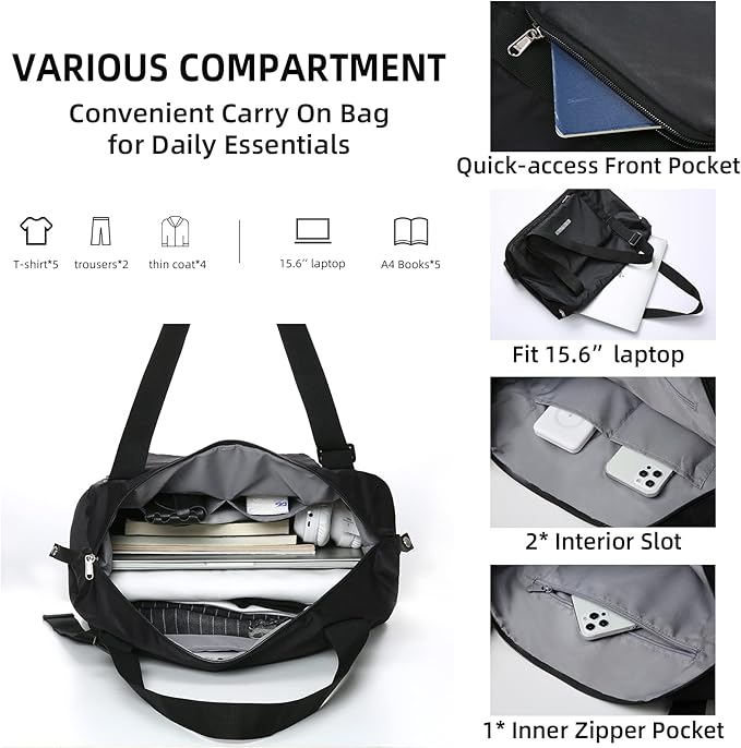 Hanke Expandable Foldable Travel Duffel Bag Collapsible Carry On Bag with Luggage Strap for Airplanes, Water Resistant Weekender Overnight Bag Fits for Men Women