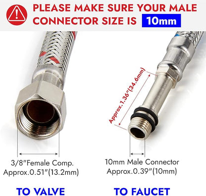 Midanya 24-Inch Long Faucet Water Supply Lines, Braided Stainless Steel Supply Hose 1/2-Inch Female Compression Thread x M10 Male Connector, x 2 Pcs (1 Pair)