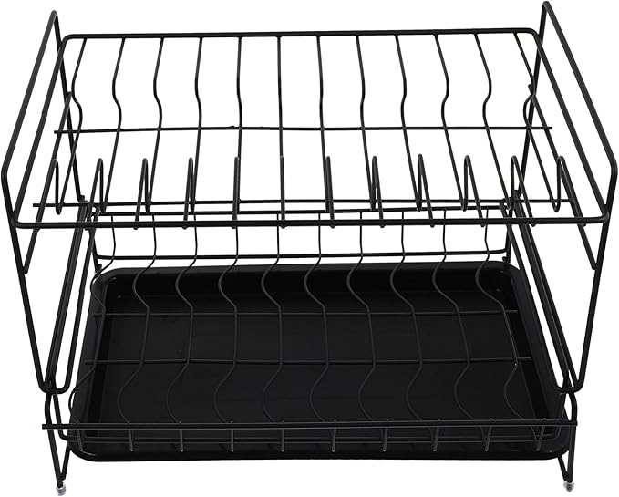 Cabilock Double Layer Tableware Storage Rack Dish Rack Drain Over Sink Dish Black