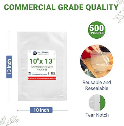 500 pcs Clear 10" x 13", 3 mil Vacuum Chamber Sealer Pre-Cut Bags BPA Free Great for Food Preservation, Freezer Storage Chamber Vacuum Sealer Bags with Tear Notch