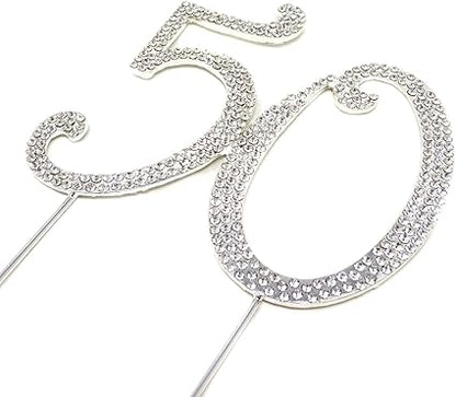Honbay 50 Birthday Cake Topper Sparkly Bling Alloy Crystal Rhinestones Cake Topper Cake Decoration for 50th Birthday or Anniversary Party (Silver)