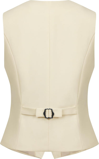 V VOCNI Women's Fully Lined 4 Button Dressy Suit Vest Waistcoat | V Neck, Sleeveless, Slim Fit, Formal Dress Waistcoat, Business Casual Vest Tops