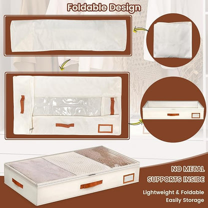 2pcs Under Bed Storage Containers, 58L Under Couch Storage Bins Organization Foldable Underbed Storage Bags for Clothing, Blankets, Towels, Comforter, Sweaters, Linen Sheets (M)