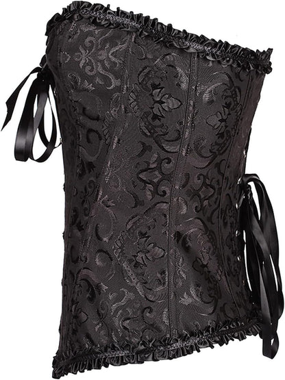 Women's Plus Size Gothic Corset Tops Renaissance Lace Up Bustier Overbust Body Shaper Steampunk Corsets with Thongs