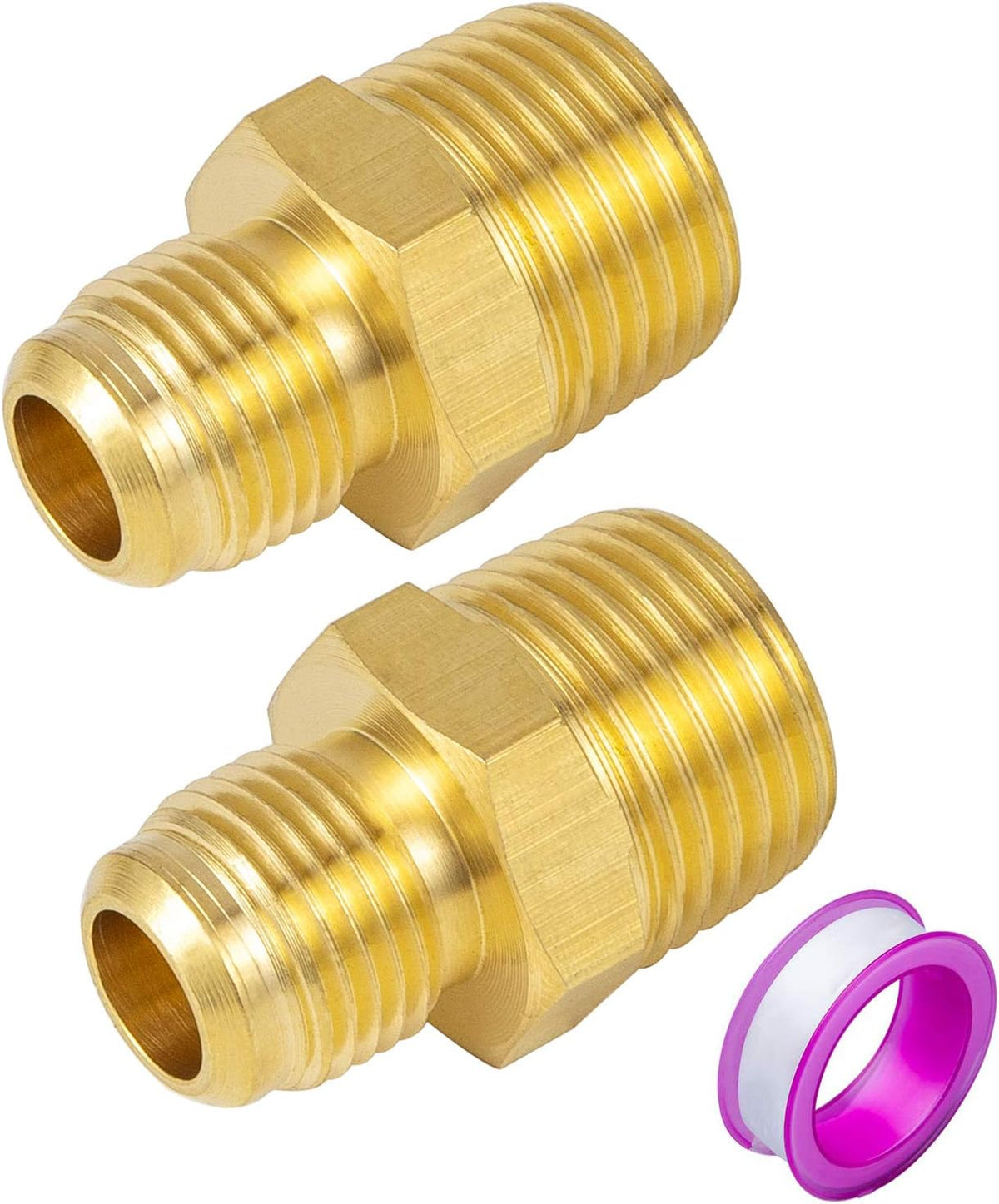 2 PCS Brass Tube Fitting, Half Union Gas Adapter 3/8" Flare x 1/2" NPT Male Pipe Connector