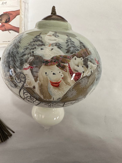 NeQwa Art Hand-Painted Blown Glass Ornament Snow Animals Ornament
