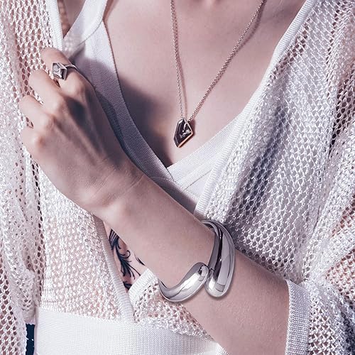 RechicGu 2pcs 14K Gold Plated Cuff Waterdrop Teardrop Bangle Bracelet for Women Gift,Chunky Twisted Hinge irregular Minimalist Wide Thick Gold Open Oval Wrist Bracelet Jewelry Set