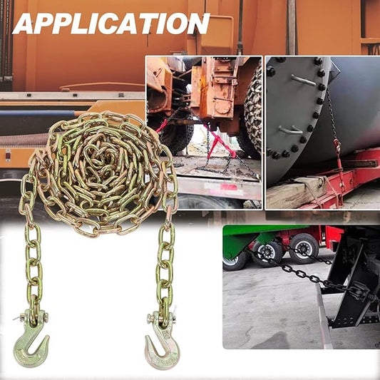 14''x12' Grade 70 Transport Binder Chain, G70 Tow Chain with Clevis Grab Hooks, 12,100 Lbs Breaking Strength for Load Tie-Down Fixed Cargo Flatbed Truck Trailer Chain