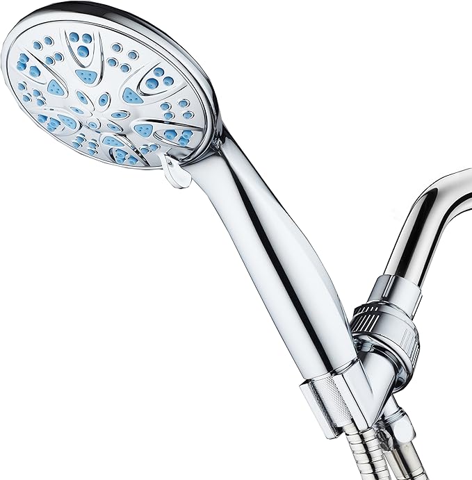 AquaDance 5514 Antimicrobial  Anti-Clog High-Pressure 6-Setting Hand Microban Nozzle Protection from Growth for Stronger Shower 3 Color Choices, Aqua Blue Jets,4 Inch