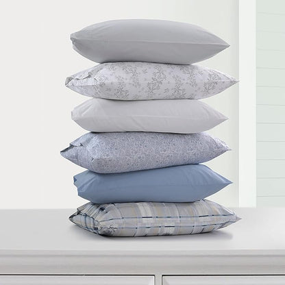 Tribeca Living Cotton Percale California King Size Bed Sheet Set, 300 Thread Count, Extra Deep Pockets, Printed Danielle Paisley Blue