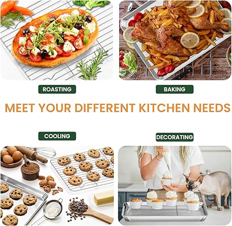 Baking Sheet Cookie Pans Set with Cooling Rack Sheets for Baking Stainless Steel Pan for Baking Bakeware Sets 3PCS Cooling Racks for Cooking and Baking for Bacon Pizza Pan 17.5 x 13.7 x 1 Inch 2PCS