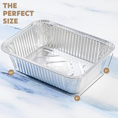 PLASTICPRO 10 Pack Aluminum Pans 8'' x 10" Disposable Pans with Covers Heavy Duty 5 lb Foil Pans for Baking and Cooking