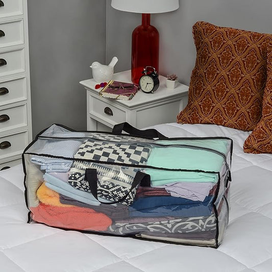 ZENPAC Large Blanket Storage with Handles, Zippered Clear Bags, Heavy Duty, Waterproof for Packing Clothes, Linens, Comforters, 27x12x13.75 3 Pack