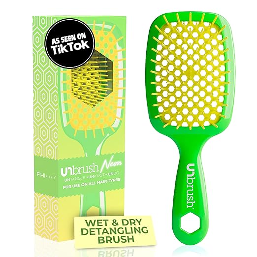 FHI Heat UNbrush Detangling Brush for Pain-Free Brushing on All Wet or Dry Hair Types  Durable DuoFlex Anti-Static Bristles, Lightweight Handle, Vented Hair Brush